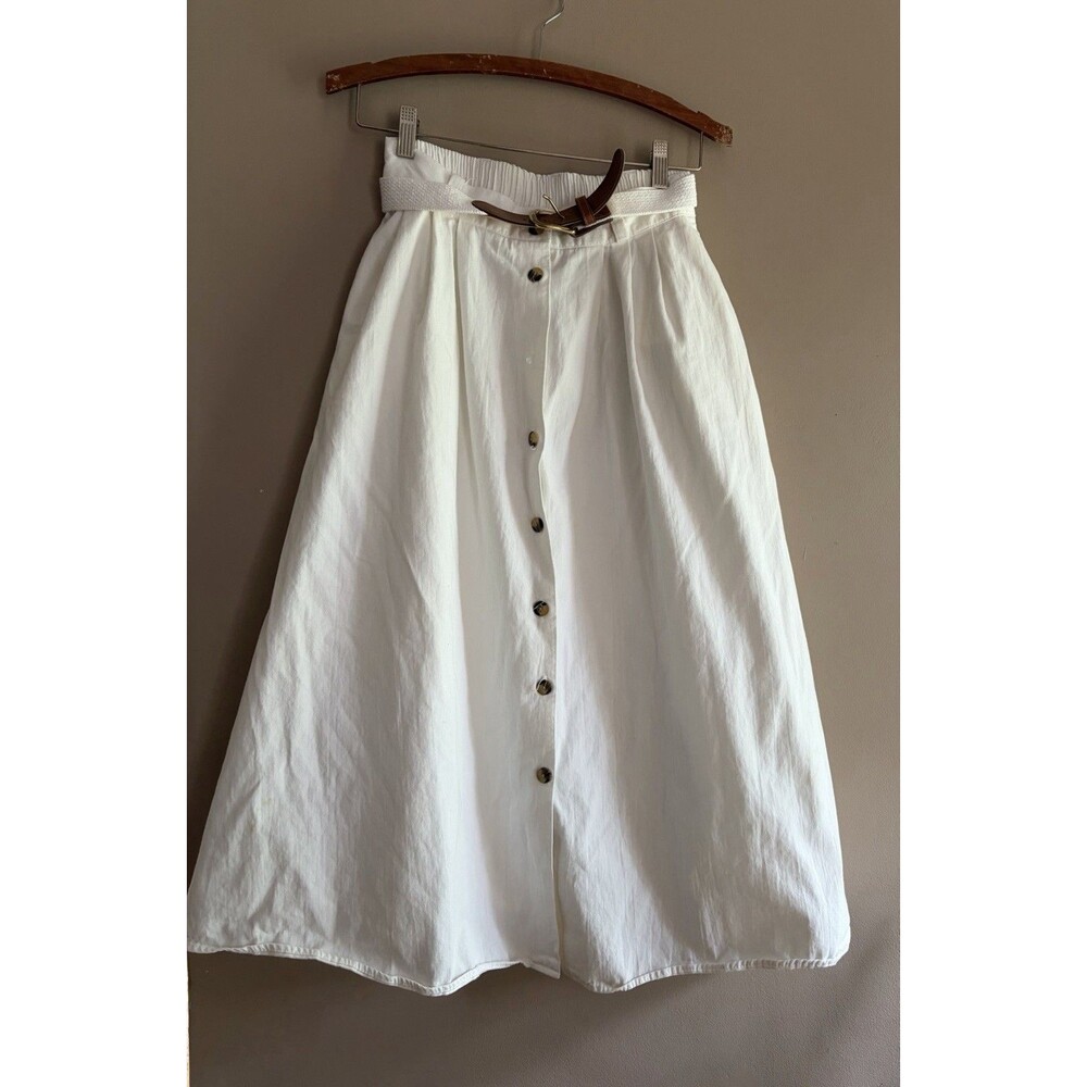 Vtg Lloyd 100% Cotton White Button Midi Skirt Made In USA Size 10 Cottage Garden